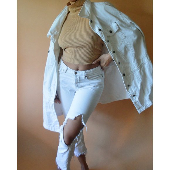 Vintage White Denim Oversized Unisex Jacket - Picture 2 of 4